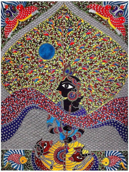 Krishna with Flute Mithila Art